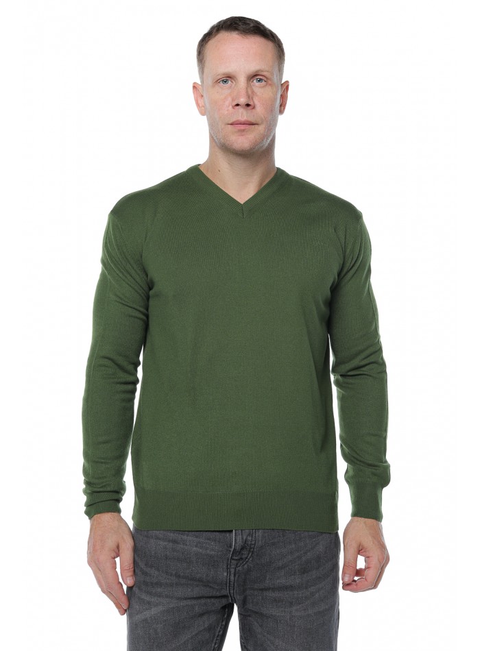 Pulover barbatesc ,Cashmere, Giovane Ricco, in anchior, cu lana merinos si casmir, Kaki